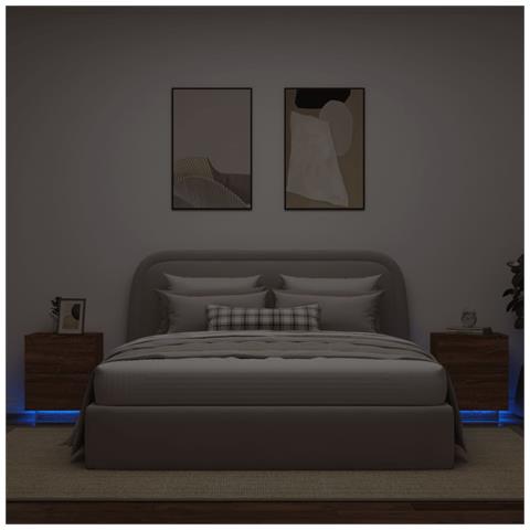 Comodini Con Luci Led 2pz Rovere Marrone In Legno Multistrato - Foto 1