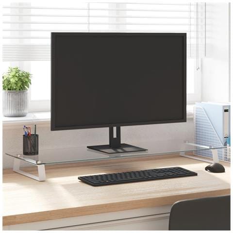 Supporto per Monitor Bianco 100x35x8cm Vetro Temperato Metallo - Foto 1
