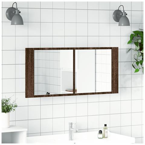 Armadietto Specchio Con Led Da Bagno Rovere Marrone 100x12x45cm - Foto 3