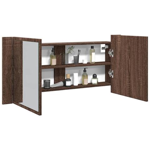 Armadietto Specchio Con Led Da Bagno Rovere Marrone 100x12x45cm - Foto 1