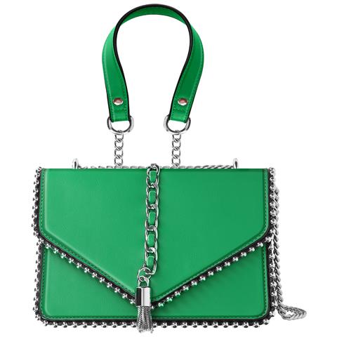 Borsa Trendy Con Manico In Similpelle E Catena Metallica, Verde - Foto 1