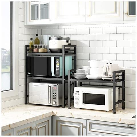 Scaffale Porta Microonde Allungabile 2 Ripiani Mensola Da Cucina In Metallo Nero - Foto 4