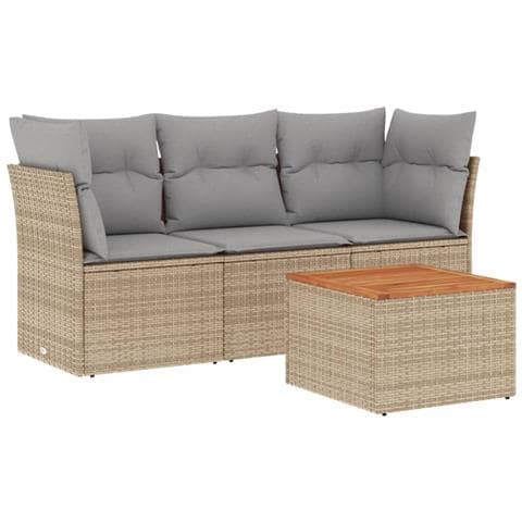 Set Divano Da Giardino 4 Pz Con Cuscini Beige In Polyrattan - Foto 1