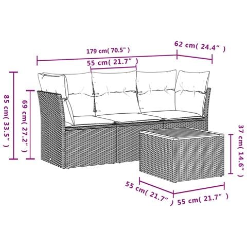 Set Divano Da Giardino 4 Pz Con Cuscini Beige In Polyrattan - Foto 2