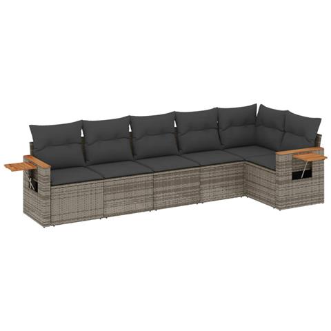 Set Divano Da Giardino 6 Pz Con Cuscini Grigio In Polyrattan - Foto 2