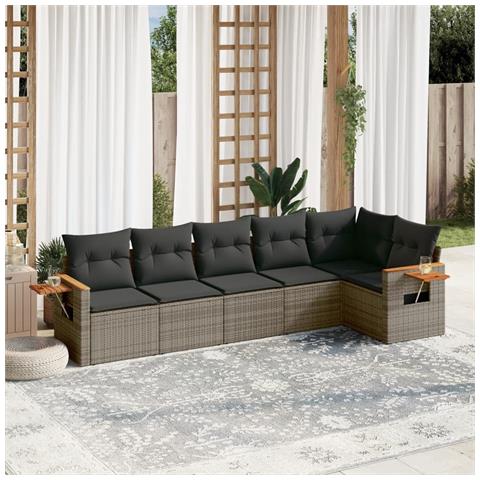 Set Divano Da Giardino 6 Pz Con Cuscini Grigio In Polyrattan - Foto 1