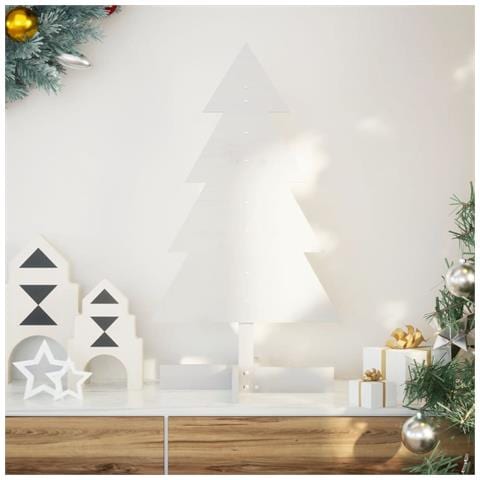 Albero Di Natale Decorativo Bianco 80 Cm Legno Massello Di Pino - Foto 1