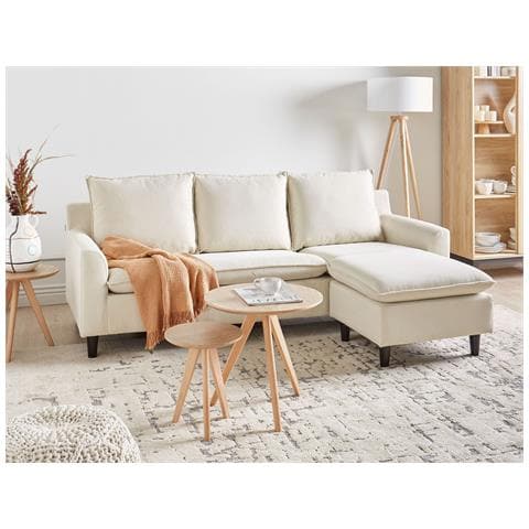 Divano Angolare 3 Posti Elvenes Tessuto Beige Chiaro Lato Sinistro - Foto 1