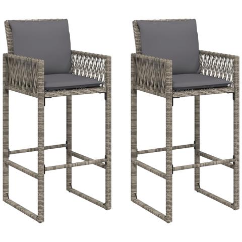 Sgabelli da Bar con Cuscini 2 pz Grigi in Polyrattan - Foto 1