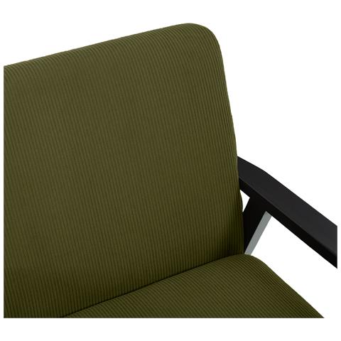 Poltrona Vintage In Legno Erik Velluto A Coste Verde Scuro - Foto 2