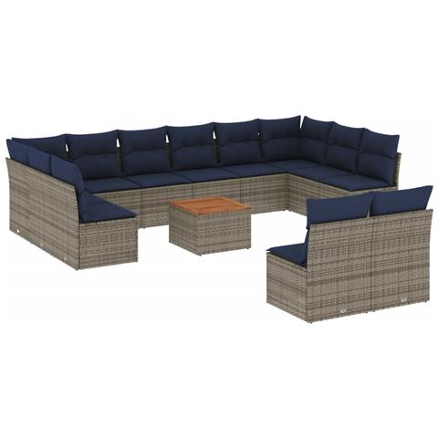 Set Divani Da Giardino 13 Pz Con Cuscini Grigio In Polyrattan - Foto 2