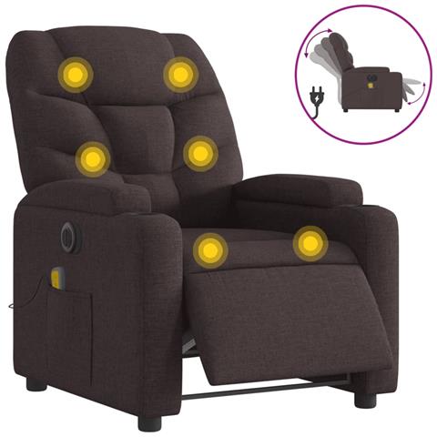 Poltrona Massaggio Reclinabile Elettrica Marrone Scuro Tessuto - Foto 2