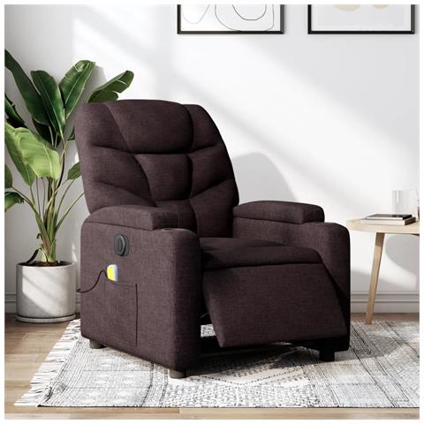 Poltrona Massaggio Reclinabile Elettrica Marrone Scuro Tessuto - Foto 1