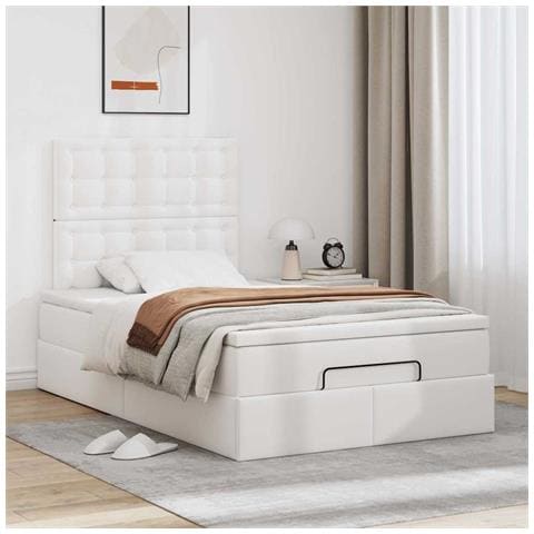 Struttura Letto Pouf Con Materasso Bianco 120x200 Cm Similpelle - Foto 3