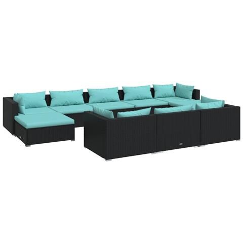 Lusso Casadino -  Set Divani Da Giardino 10 Pz Con Cuscini In Polyrattan Nero - Foto 1