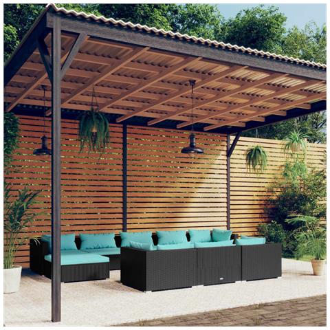 Lusso Casadino -  Set Divani Da Giardino 10 Pz Con Cuscini In Polyrattan Nero - Foto 8