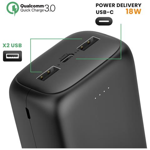 Batteria 30000mah 2xusb 1xusb-c 18w Compatta, Nero - Foto 2