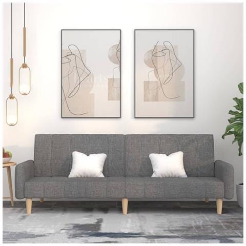 Divano Letto a 2 Posti Grigio Chiaro in Tessuto - Foto 2