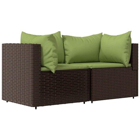 Divani Angolari da Giardino con Cuscini 2pz Polyrattan Marrone - Foto 1