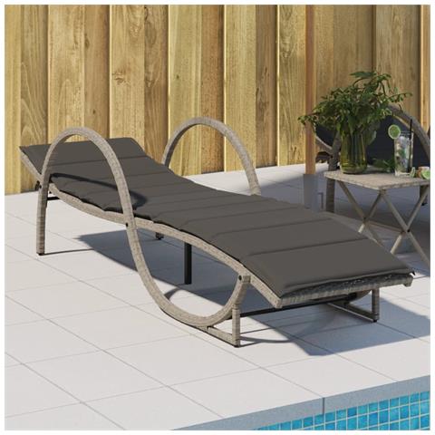 Lettino Prendisole con Cuscino Grigio 60x199x42cm in Polyrattan - Foto 2