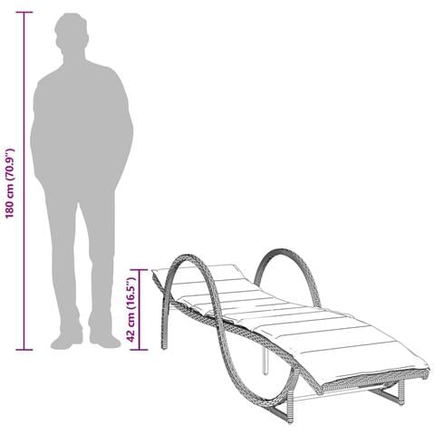 Lettino Prendisole con Cuscino Grigio 60x199x42cm in Polyrattan - Foto 9