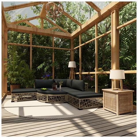 Set Divani Da Giardino 6 Pz Con Cuscini In Polyrattan Grigio - Foto 8