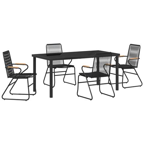 Set da Pranzo Giardiniere 5 Pezzi Nero Rattan PVC - Foto 1