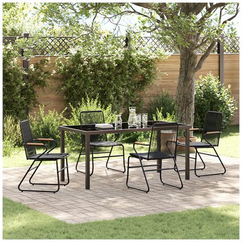 Set da Pranzo Giardiniere 5 Pezzi Nero Rattan PVC - Foto 2