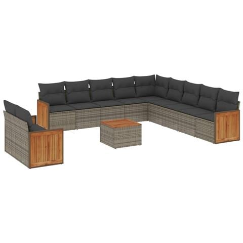 Set Divani da Giardino 12 pz con Cuscini Grigio in Polyrattan - Foto 1