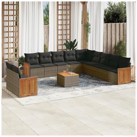 Set Divani da Giardino 12 pz con Cuscini Grigio in Polyrattan - Foto 2