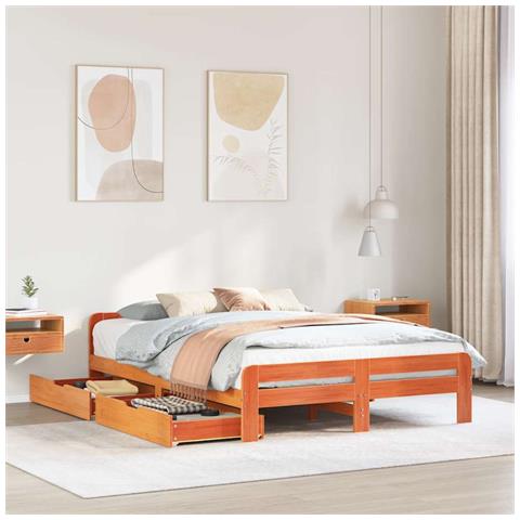 Letto senza Materasso Marrone Cera 160x200 cm in Legno di Pino - Foto 2