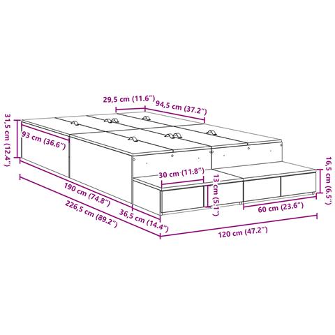 Struttura letto contenitore grigio cemento 120x190 cm - Foto 9