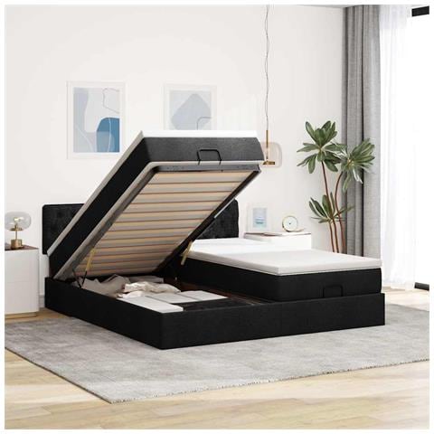 Struttura Letto Pouf con Materassi Nero 200x200 cm in Tessuto - Foto 2