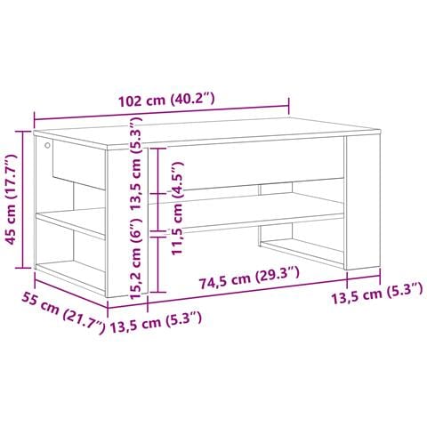 Tavolino da caffè in rovere nero 102x55x45 cm in legno ingegnerizzato - Foto 9