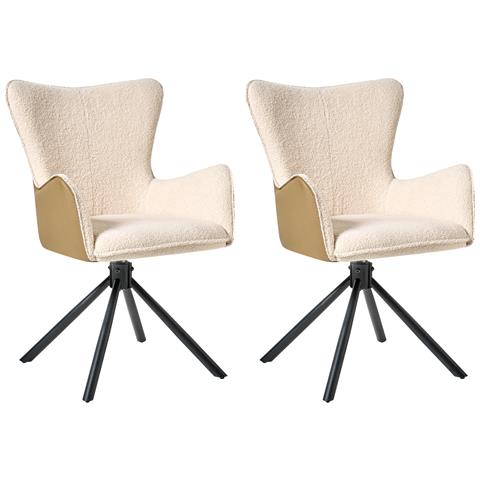 Set Di 2 Sedie Da Pranzo Novi Bouclé Beige Chiaro - Foto 8