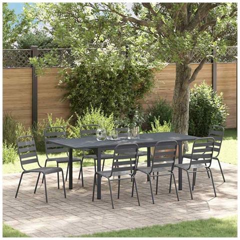 Set da Pranzo per Giardino 9 pcs Antracite Acciaio - Foto 2