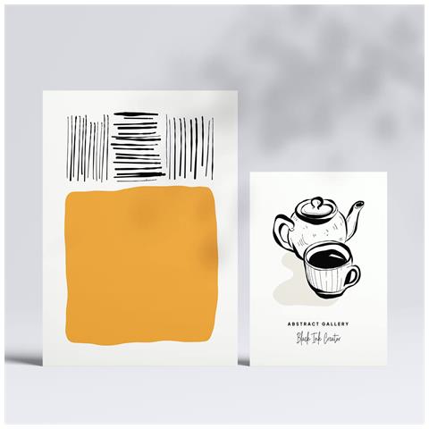 Set Di 6 Stampe Stampe Artistiche E Astratte Per L'interior Design Con Inchiostro Nero A3 & A4 Senza Cornice - Foto 2