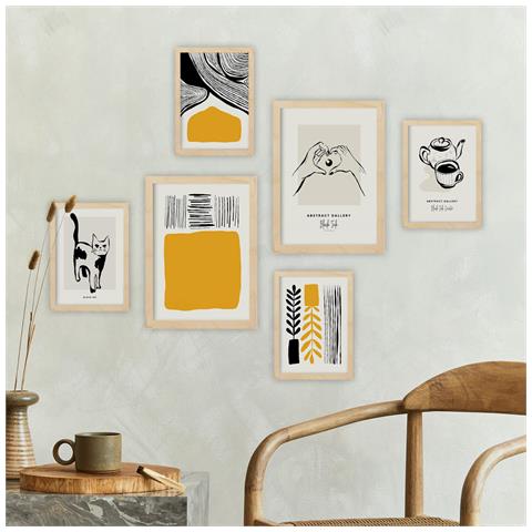 Set Di 6 Stampe Stampe Artistiche E Astratte Per L'interior Design Con Inchiostro Nero A3 & A4 Senza Cornice - Foto 3