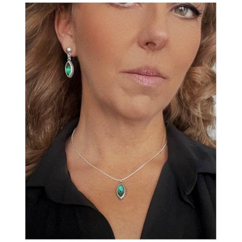 Ciondolo A Goccia E Orecchini In Zama Placcata In Argento Sterling E Cristallo Verde Sfaccettato - Foto 2