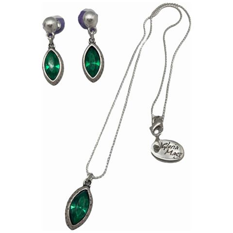 Ciondolo A Goccia E Orecchini In Zama Placcata In Argento Sterling E Cristallo Verde Sfaccettato - Foto 3