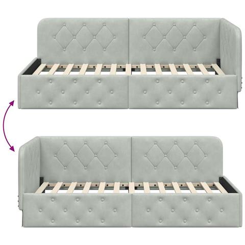 Cornice del letto ad angolo Grigio chiaro 90 x 190 cm Velluto - Foto 9