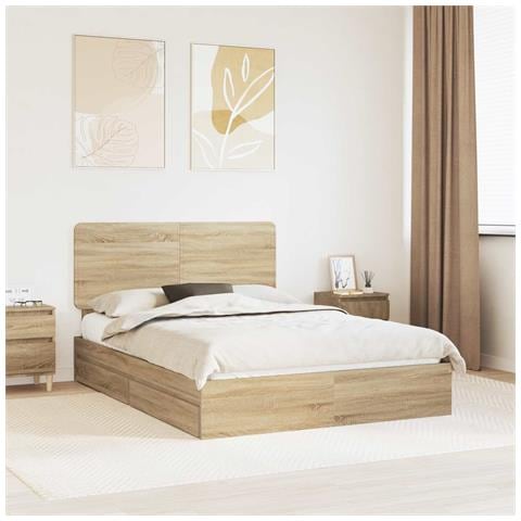 Letto con Contenitore con testiera Rovere Sonoma 150 x 200 cm - Foto 2
