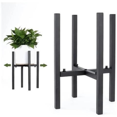 Supporto Decorativo Per Piante Con Tubo Quadrato E Piastra Rotonda - Grande, Metallo Nero - Foto 1