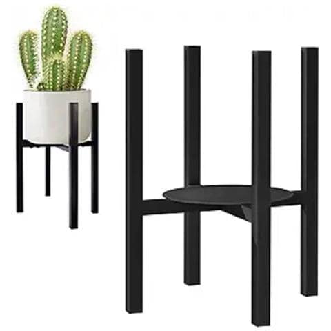 Supporto Decorativo Per Piante Con Tubo Quadrato E Piastra Rotonda - Grande, Metallo Nero - Foto 2