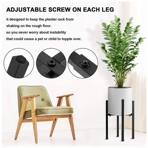 Supporto Decorativo Per Piante Con Tubo Quadrato E Piastra Rotonda - Grande, Metallo Nero - Foto 6