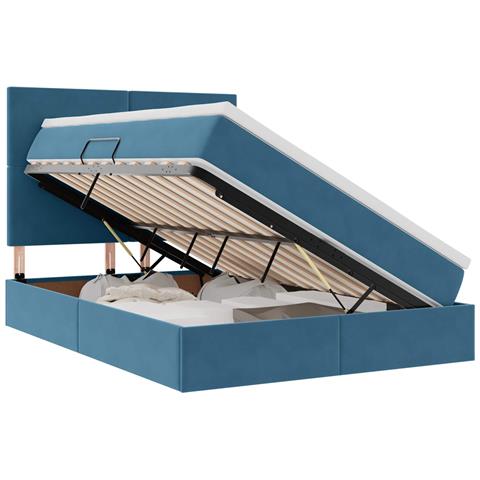 Letto con contenitore e LED Blu Scuro 140 x 190 cm Velluto - Foto 1
