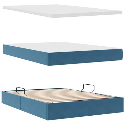 Letto con contenitore e LED Blu Scuro 140 x 190 cm Velluto - Foto 9
