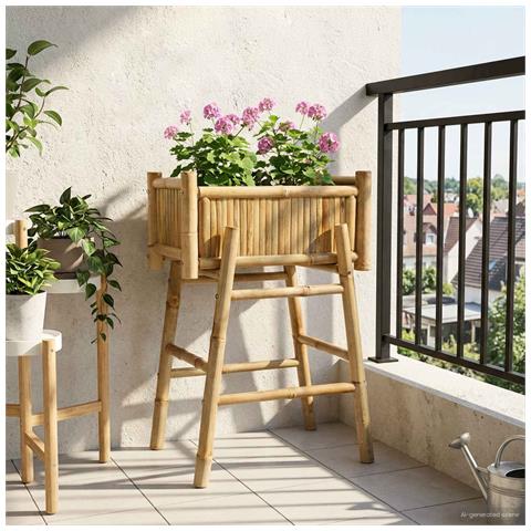 Vaso da Giardino con Supporto Naturale 50 x 38 x 74 cm Bambù - Foto 2