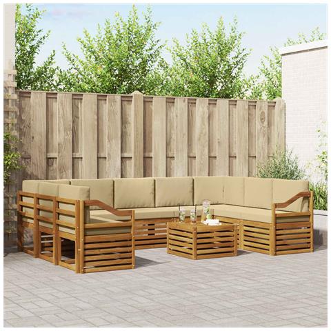 Set divani 10 pcs Naturale e Beige Legno di Acacia Massello - Foto 2