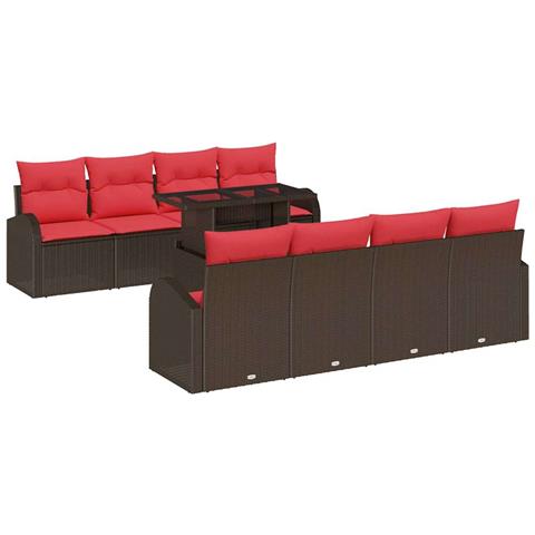 Set Divano da Giardino 9 pcs Marrone Rattan in Polipropilene - Foto 1